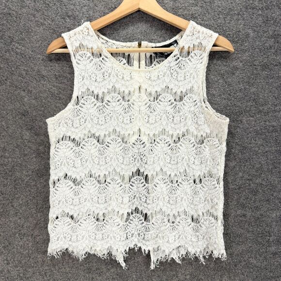 Inny Blouse Women L Large White Geometric Crochet Zipper Sleeveless Wide Strap - Picture 1 of 6